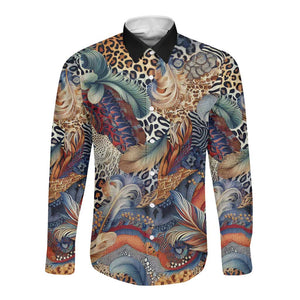 African Wild Animal Skins Long Sleeve Button Shirt Unique Leopard Zebra And Snake Patterns - African Pride