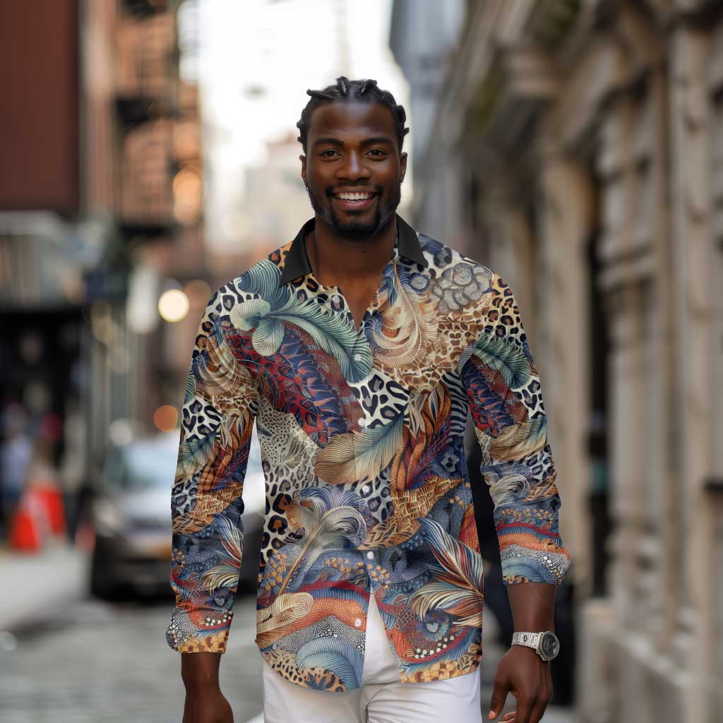 African Wild Animal Skins Long Sleeve Button Shirt Unique Leopard Zebra And Snake Patterns - African Pride