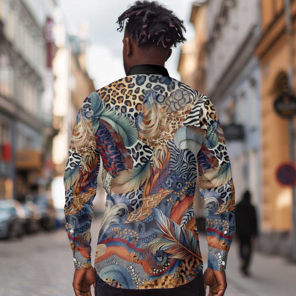 African Wild Animal Skins Long Sleeve Button Shirt Unique Leopard Zebra And Snake Patterns - African Pride