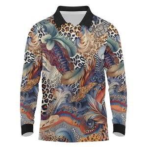 African Wild Animal Skins Long Sleeve Polo Shirt Unique Leopard Zebra And Snake Patterns - African Pride