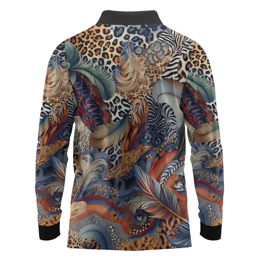 African Wild Animal Skins Long Sleeve Polo Shirt Unique Leopard Zebra And Snake Patterns - African Pride