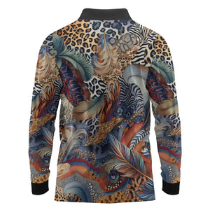 African Wild Animal Skins Long Sleeve Polo Shirt Unique Leopard Zebra And Snake Patterns - African Pride