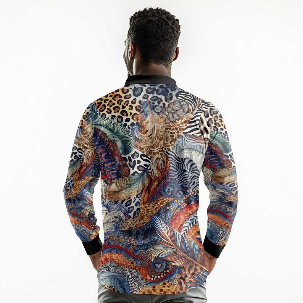 African Wild Animal Skins Long Sleeve Polo Shirt Unique Leopard Zebra And Snake Patterns - African Pride