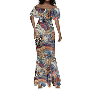 African Wild Animal Skins Mermaid Dress Unique Leopard Zebra And Snake Patterns - African Pride