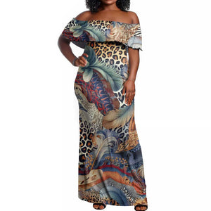 African Wild Animal Skins Off Shoulder Maxi Dress Unique Leopard Zebra And Snake Patterns - African Pride