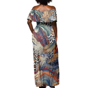 African Wild Animal Skins Off Shoulder Maxi Dress Unique Leopard Zebra And Snake Patterns - African Pride