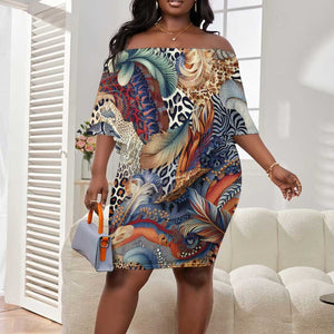 African Wild Animal Skins Off Shoulder Short Dress Unique Leopard Zebra And Snake Patterns - African Pride
