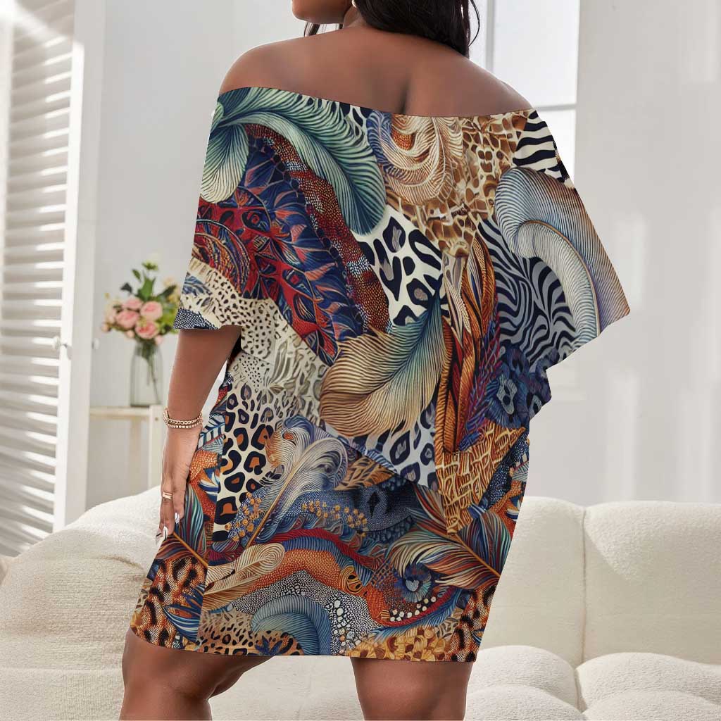 African Wild Animal Skins Off Shoulder Short Dress Unique Leopard Zebra And Snake Patterns - African Pride
