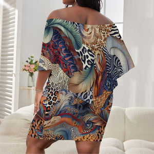 African Wild Animal Skins Off Shoulder Short Dress Unique Leopard Zebra And Snake Patterns - African Pride