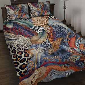 African Wild Animal Skins Quilt Bed Set Unique Leopard Zebra And Snake Patterns - African Pride