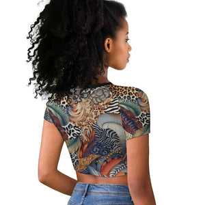 African Wild Animal Skins Raglan Cropped T shirt Unique Leopard Zebra And Snake Patterns - African Pride