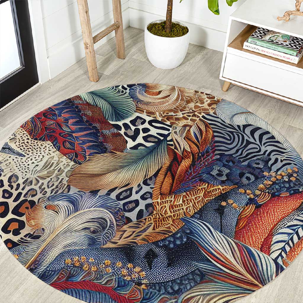 African Wild Animal Skins Round Carpet Unique Leopard Zebra And Snake Patterns - African Pride