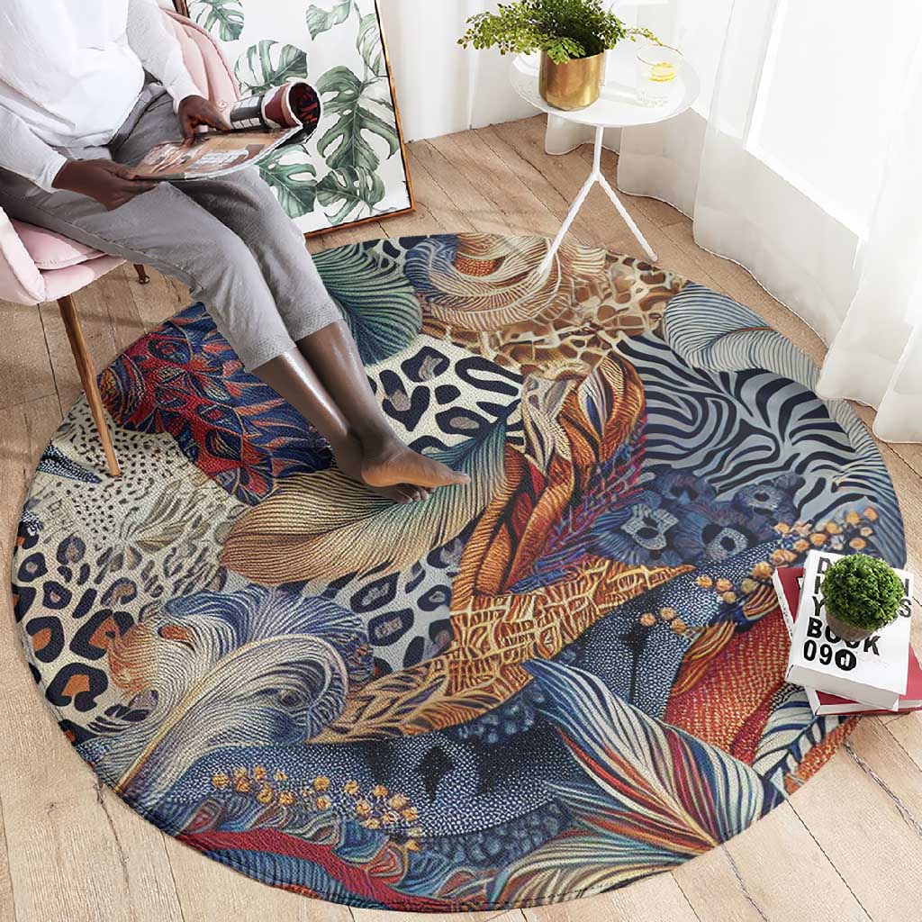 African Wild Animal Skins Round Carpet Unique Leopard Zebra And Snake Patterns - African Pride