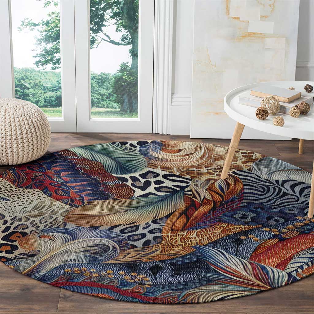 African Wild Animal Skins Round Carpet Unique Leopard Zebra And Snake Patterns - African Pride