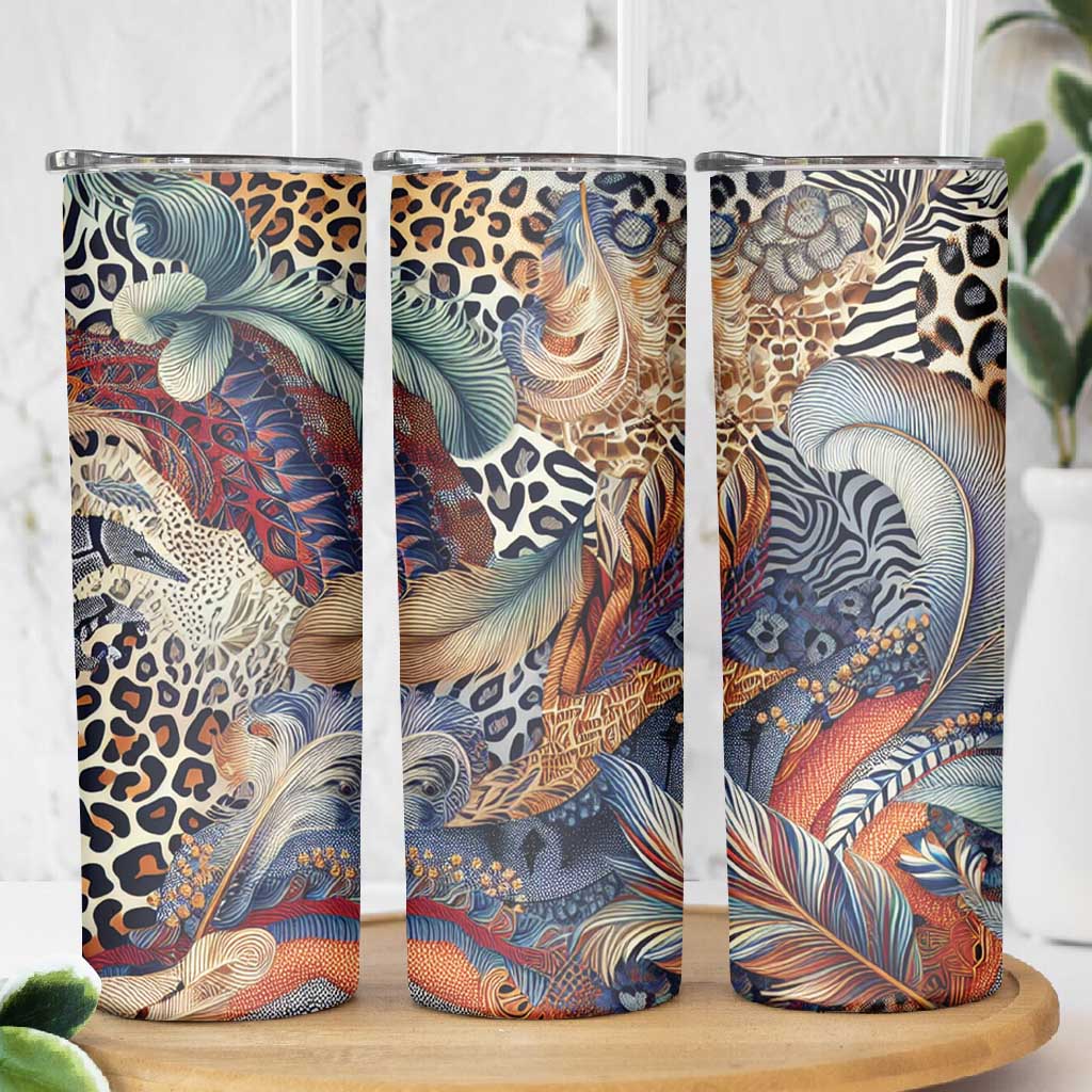 African Wild Animal Skins Skinny Tumbler Unique Leopard Zebra And Snake Patterns - African Pride