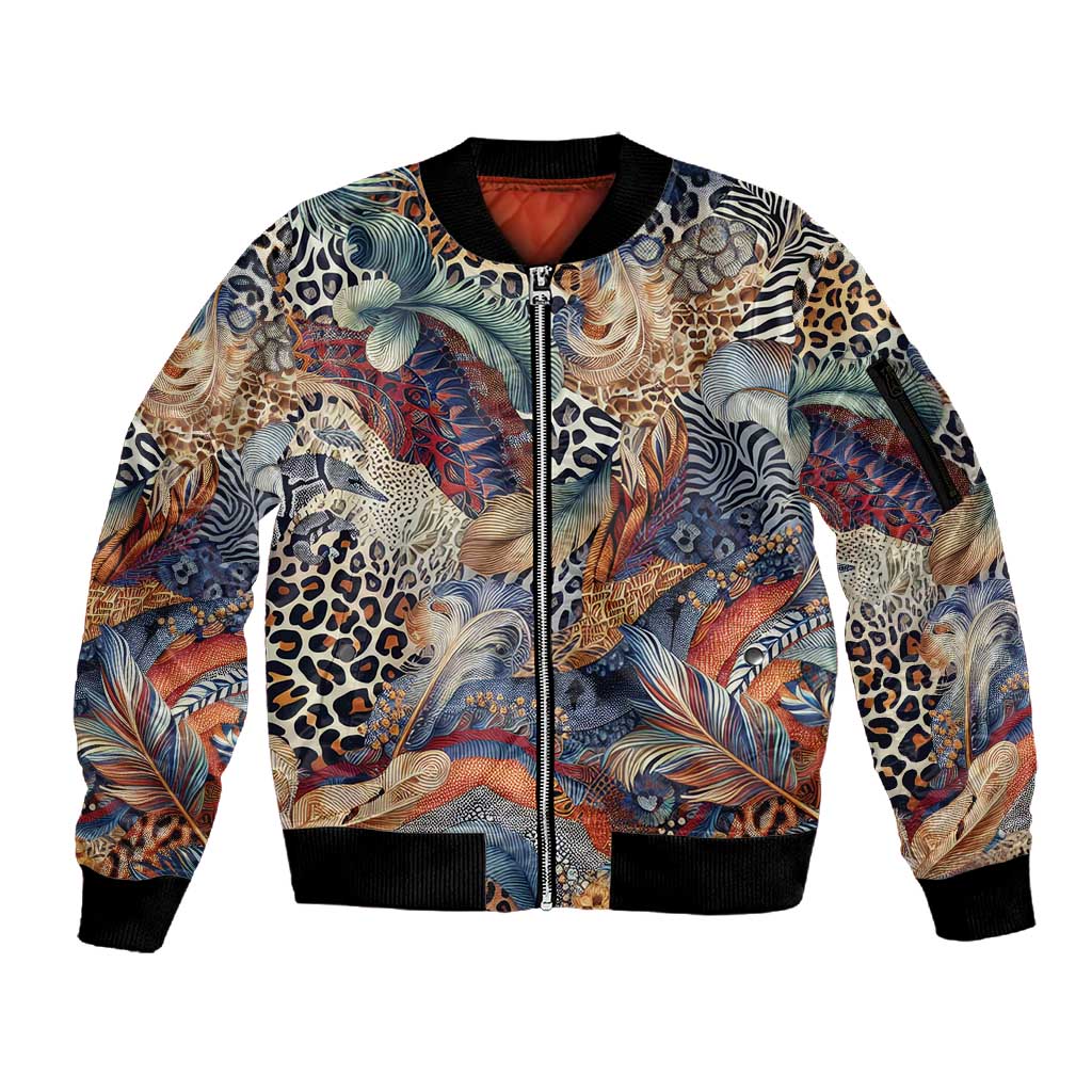 African Wild Animal Skins Sleeve Zip Bomber Jacket Unique Leopard Zebra And Snake Patterns - African Pride