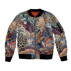 African Wild Animal Skins Sleeve Zip Bomber Jacket Unique Leopard Zebra And Snake Patterns - African Pride