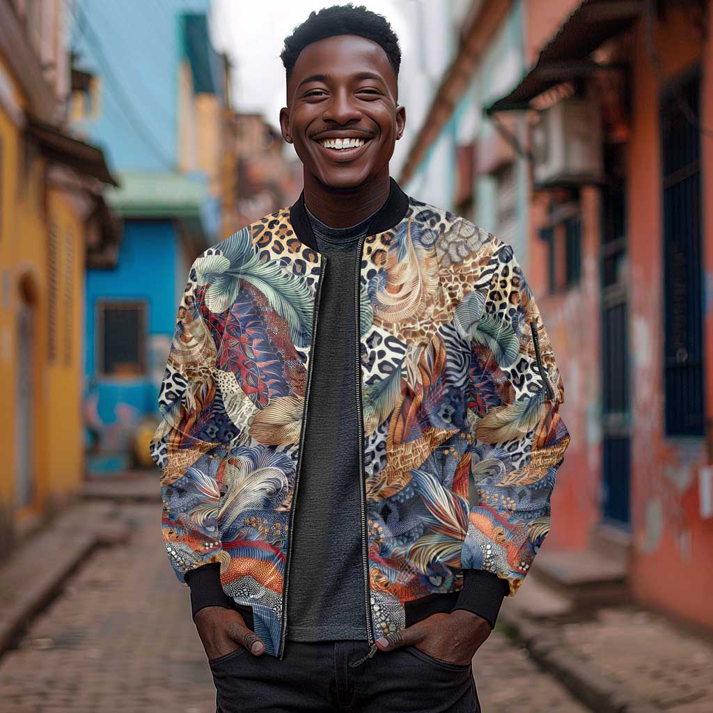 African Wild Animal Skins Sleeve Zip Bomber Jacket Unique Leopard Zebra And Snake Patterns - African Pride