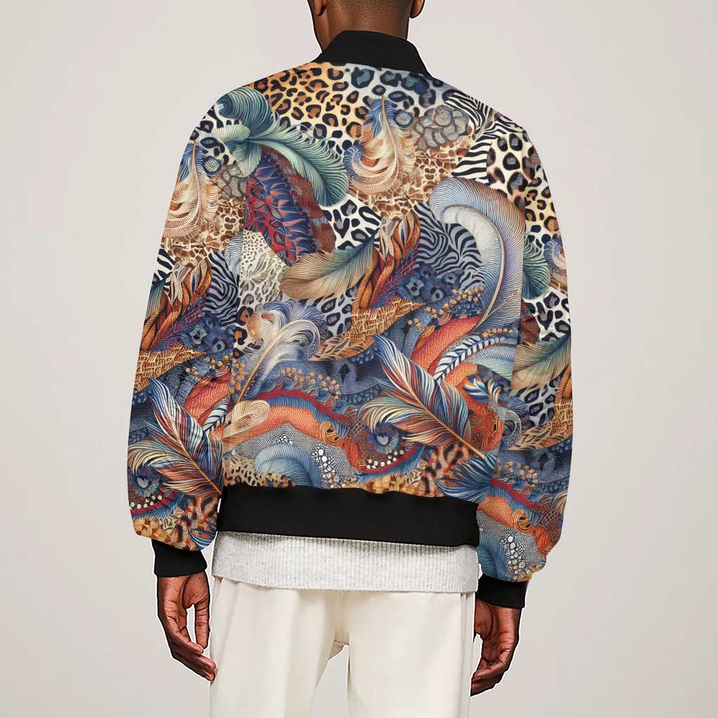 African Wild Animal Skins Sleeve Zip Bomber Jacket Unique Leopard Zebra And Snake Patterns - African Pride