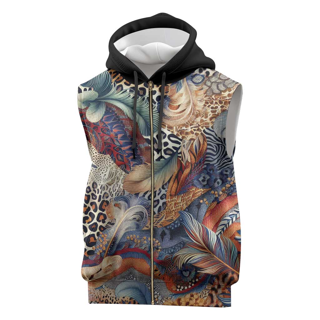 African Wild Animal Skins Sleeveless Zip Hoodie Unique Leopard Zebra And Snake Patterns - African Pride