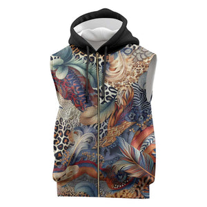 African Wild Animal Skins Sleeveless Zip Hoodie Unique Leopard Zebra And Snake Patterns - African Pride