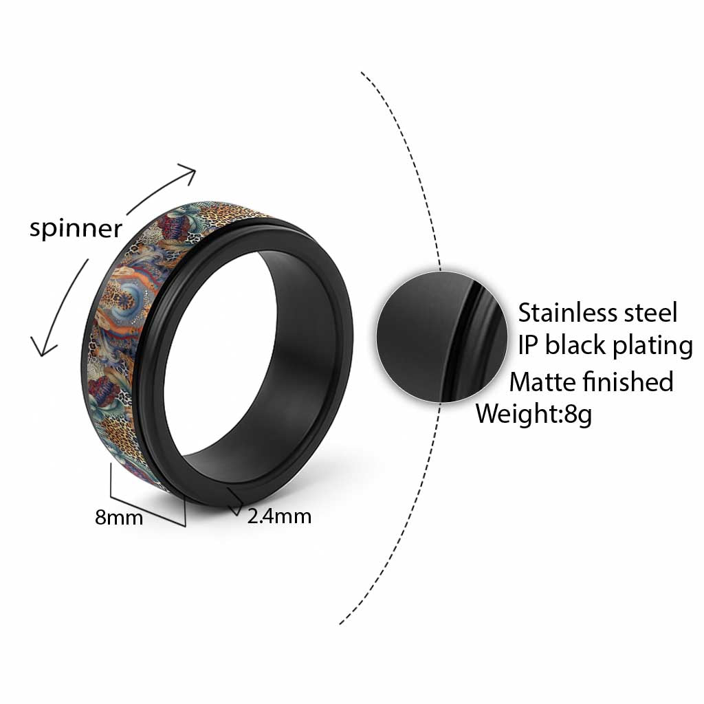 African Wild Animal Skins Spinner Ring Unique Leopard Zebra And Snake Patterns - African Pride