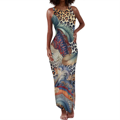 African Wild Animal Skins Tank Maxi Dress Unique Leopard Zebra And Snake Patterns - African Pride
