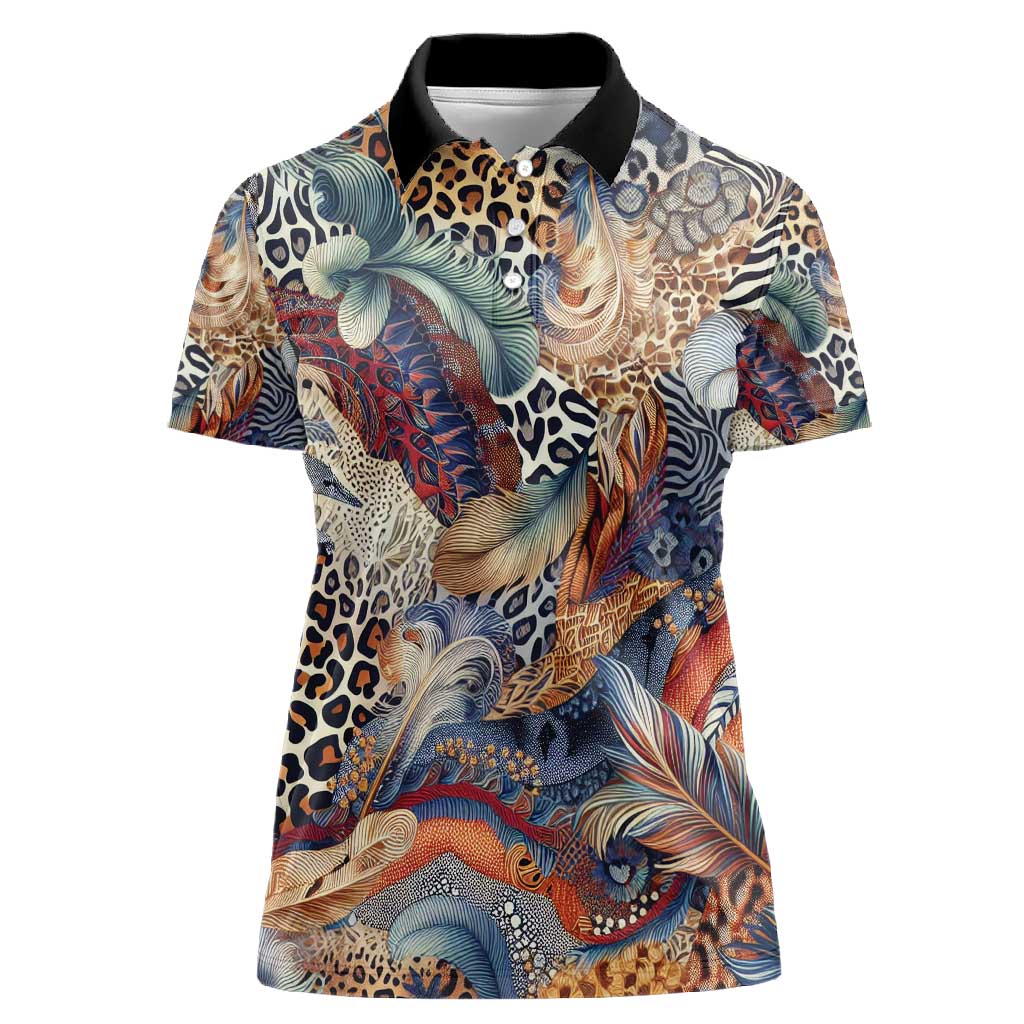 African Wild Animal Skins Women Polo Shirt Unique Leopard Zebra And Snake Patterns - African Pride