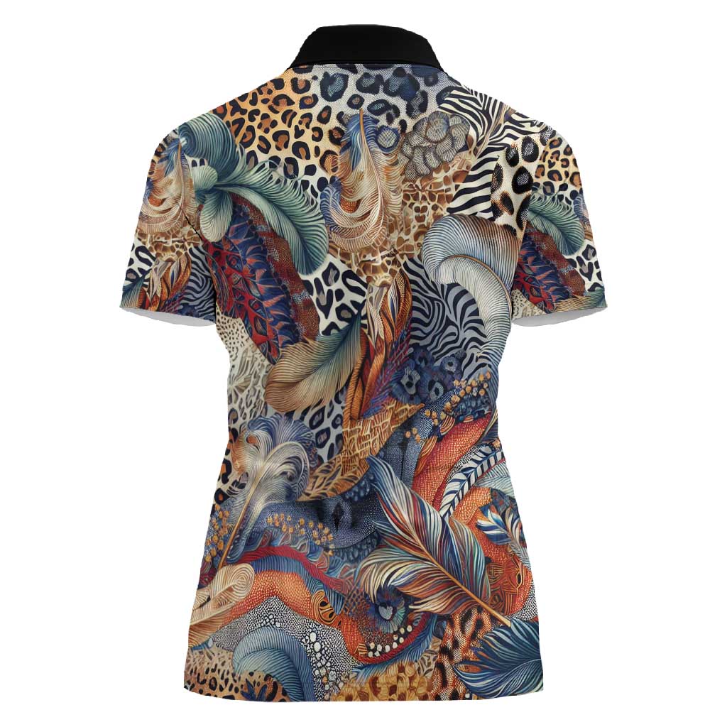 African Wild Animal Skins Women Polo Shirt Unique Leopard Zebra And Snake Patterns - African Pride