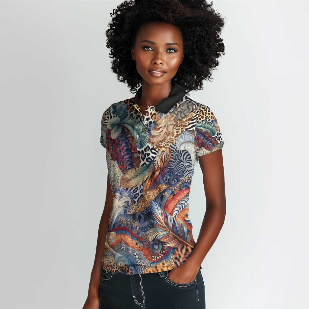 African Wild Animal Skins Women Polo Shirt Unique Leopard Zebra And Snake Patterns - African Pride