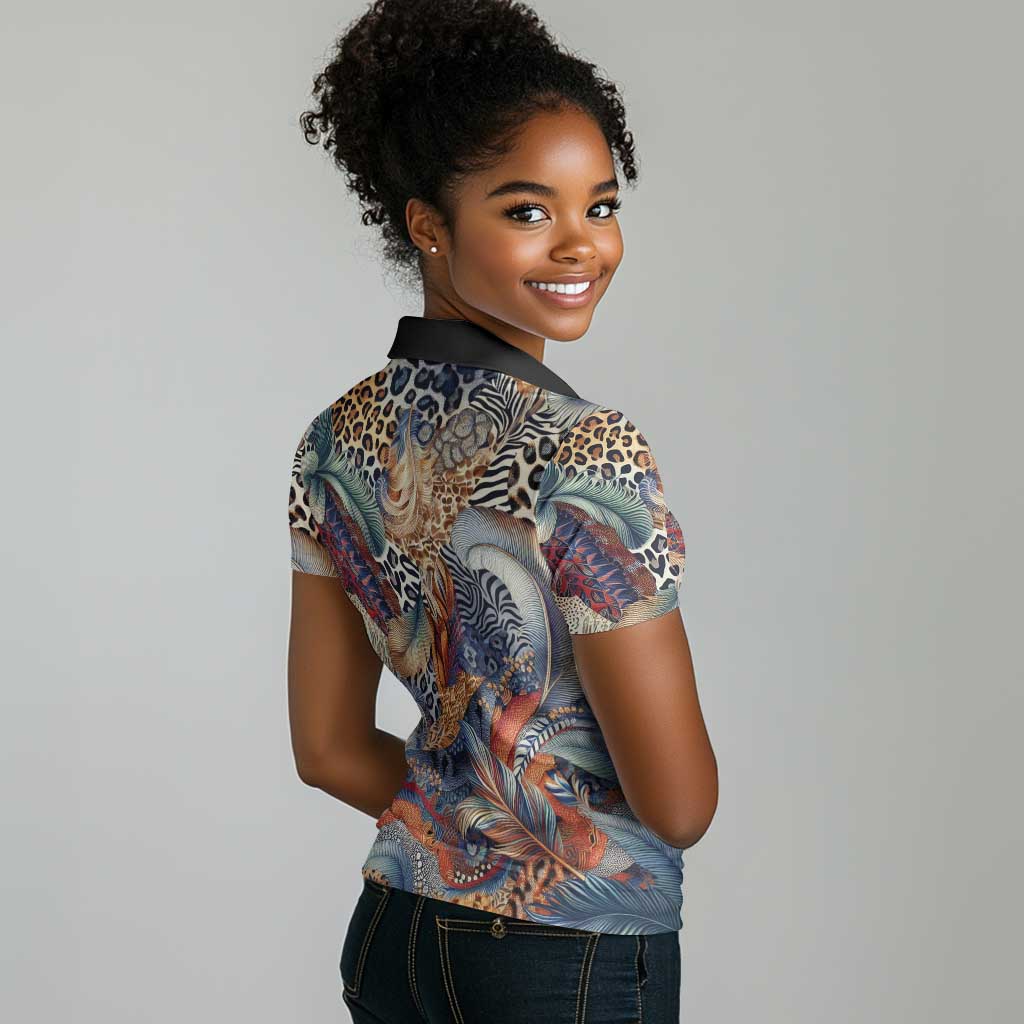 African Wild Animal Skins Women Polo Shirt Unique Leopard Zebra And Snake Patterns - African Pride