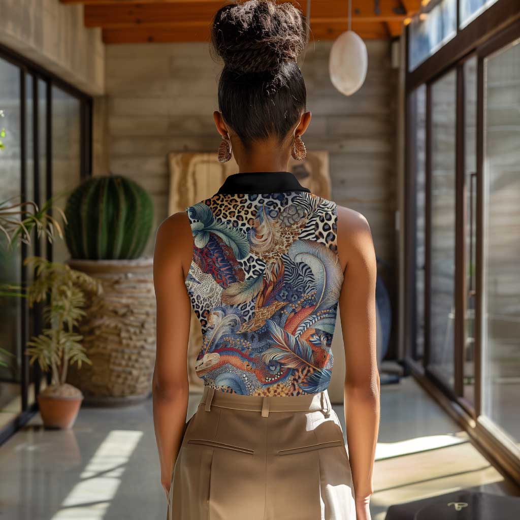 African Wild Animal Skins Women Sleeveless Polo Shirt Unique Leopard Zebra And Snake Patterns - African Pride