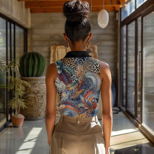 African Wild Animal Skins Women Sleeveless Polo Shirt Unique Leopard Zebra And Snake Patterns - African Pride