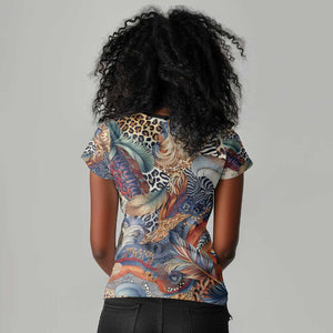 African Wild Animal Skins Women V-Neck T-Shirt Unique Leopard Zebra And Snake Patterns - African Pride