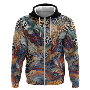African Wild Animal Skins Zip Hoodie Unique Leopard Zebra And Snake Patterns - African Pride