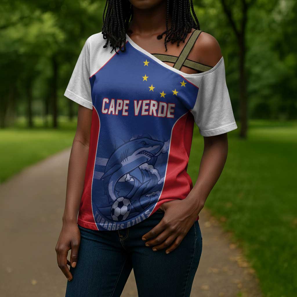 World Football 2026 Cape Verde Custom Cross Shoulder Shirt Tubaroes Azuis Blue Shark - African Pride