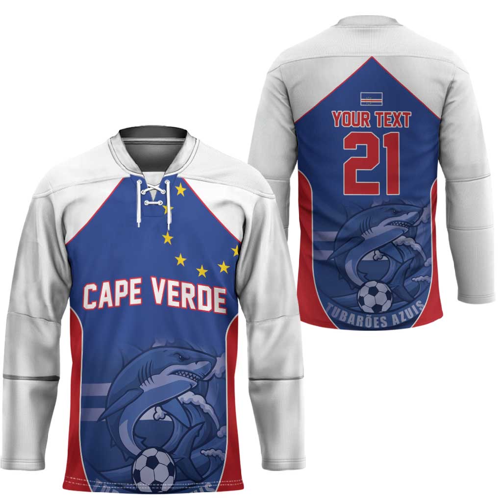World Football 2026 Cape Verde Custom Hockey Jersey Tubaroes Azuis Blue Shark - African Pride