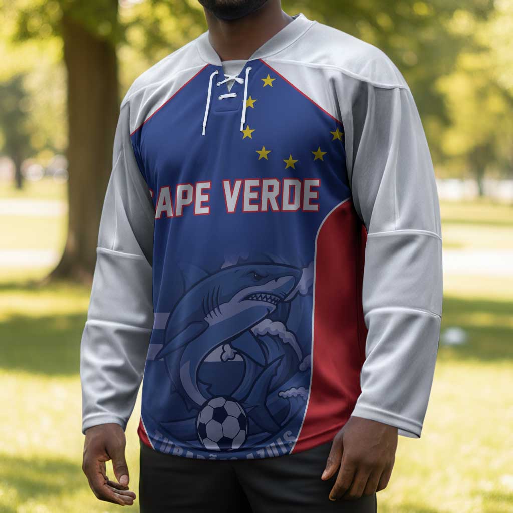 World Football 2026 Cape Verde Custom Hockey Jersey Tubaroes Azuis Blue Shark - African Pride