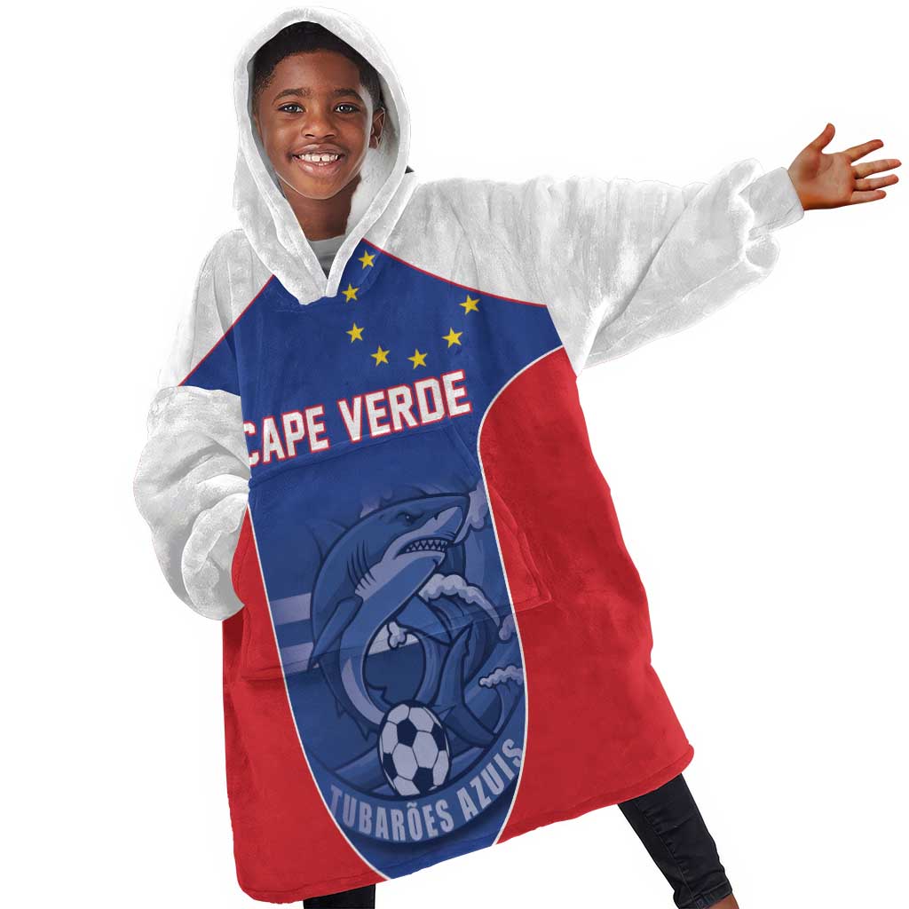 World Football 2026 Cape Verde Custom Kid Wearable Blanket Hoodie Tubaroes Azuis Blue Shark - African Pride