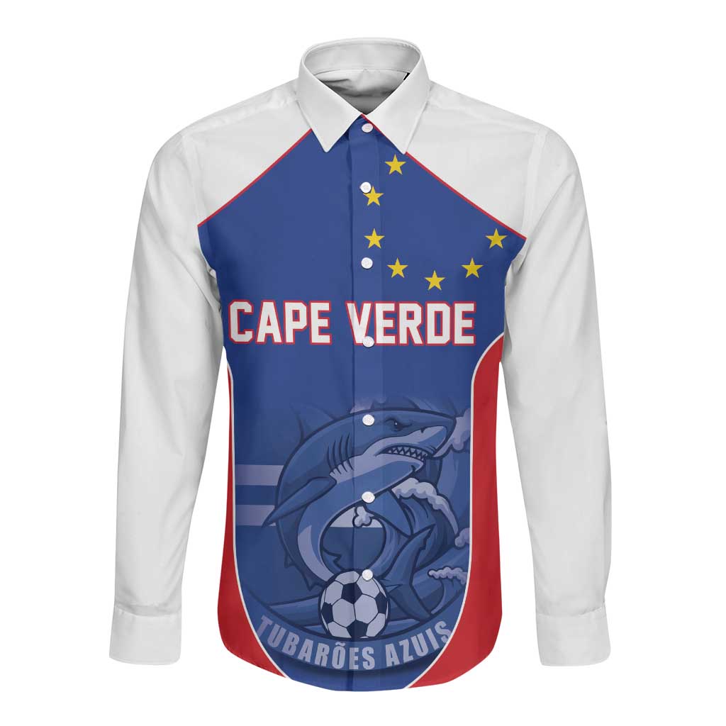 World Football 2026 Cape Verde Custom Long Sleeve Button Shirt Tubaroes Azuis Blue Shark - African Pride