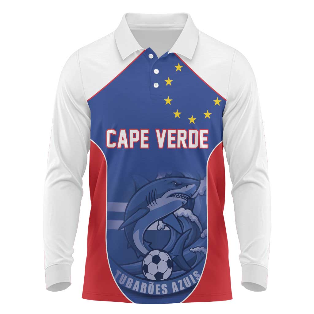 World Football 2026 Cape Verde Custom Long Sleeve Polo Shirt Tubaroes Azuis Blue Shark - African Pride