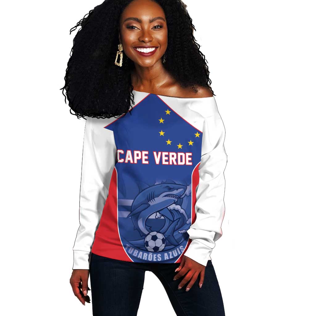 World Football 2026 Cape Verde Custom Off Shoulder Sweater Tubaroes Azuis Blue Shark - African Pride
