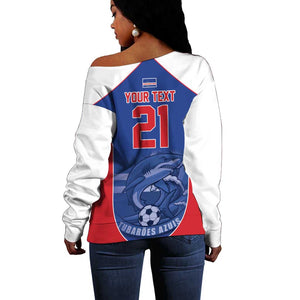 World Football 2026 Cape Verde Custom Off Shoulder Sweater Tubaroes Azuis Blue Shark - African Pride