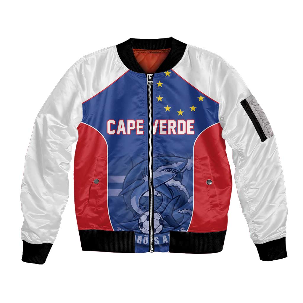 World Football 2026 Cape Verde Custom Sleeve Zip Bomber Jacket Tubaroes Azuis Blue Shark - African Pride
