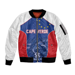 World Football 2026 Cape Verde Custom Sleeve Zip Bomber Jacket Tubaroes Azuis Blue Shark - African Pride