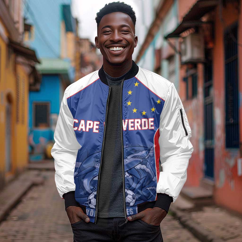 World Football 2026 Cape Verde Custom Sleeve Zip Bomber Jacket Tubaroes Azuis Blue Shark - African Pride
