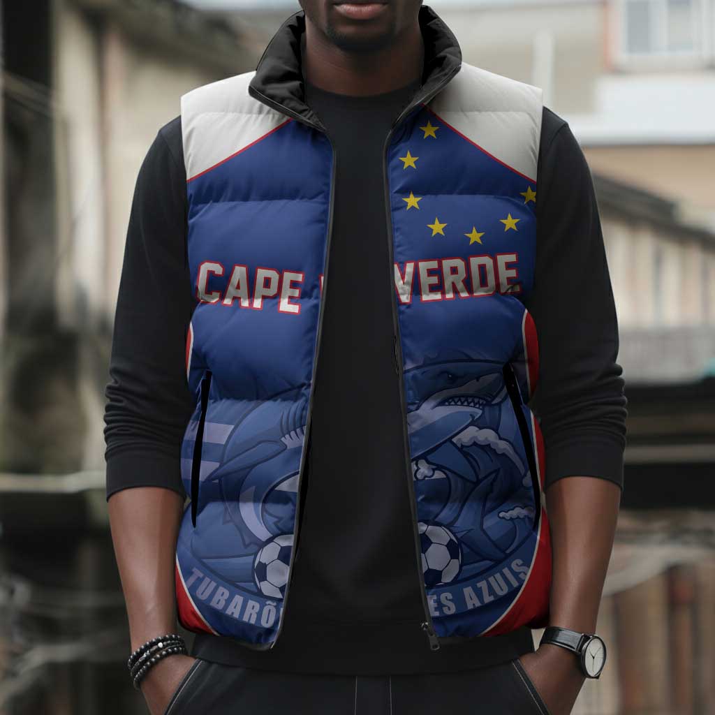 World Football 2026 Cape Verde Custom Sleeveless Puffer Jacket Tubaroes Azuis Blue Shark - African Pride