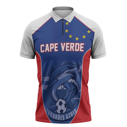 World Football 2026 Cape Verde Custom Zipper Polo Shirt Tubaroes Azuis Blue Shark - African Pride