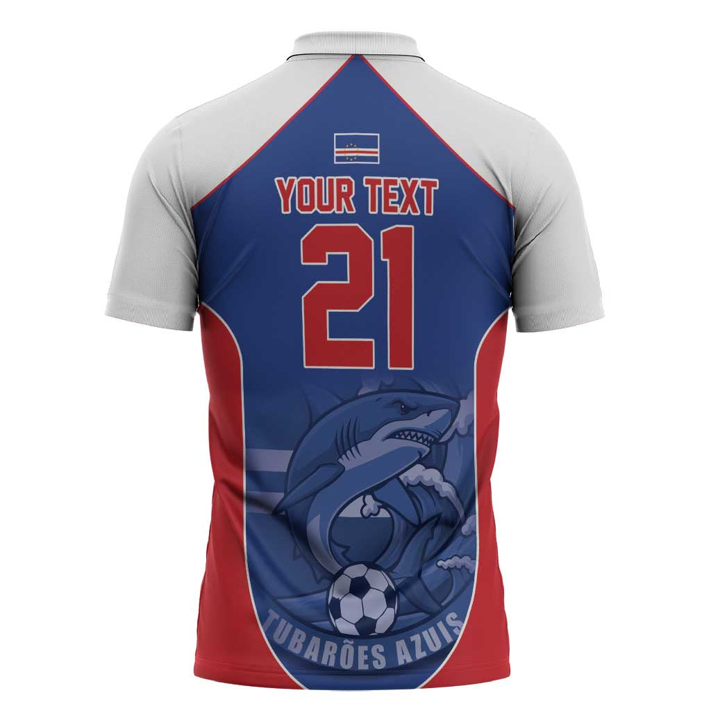 World Football 2026 Cape Verde Custom Zipper Polo Shirt Tubaroes Azuis Blue Shark - African Pride