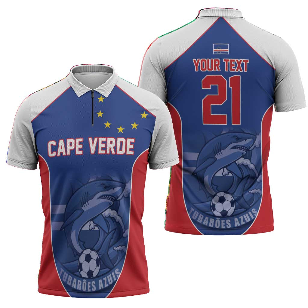 World Football 2026 Cape Verde Custom Zipper Polo Shirt Tubaroes Azuis Blue Shark - African Pride